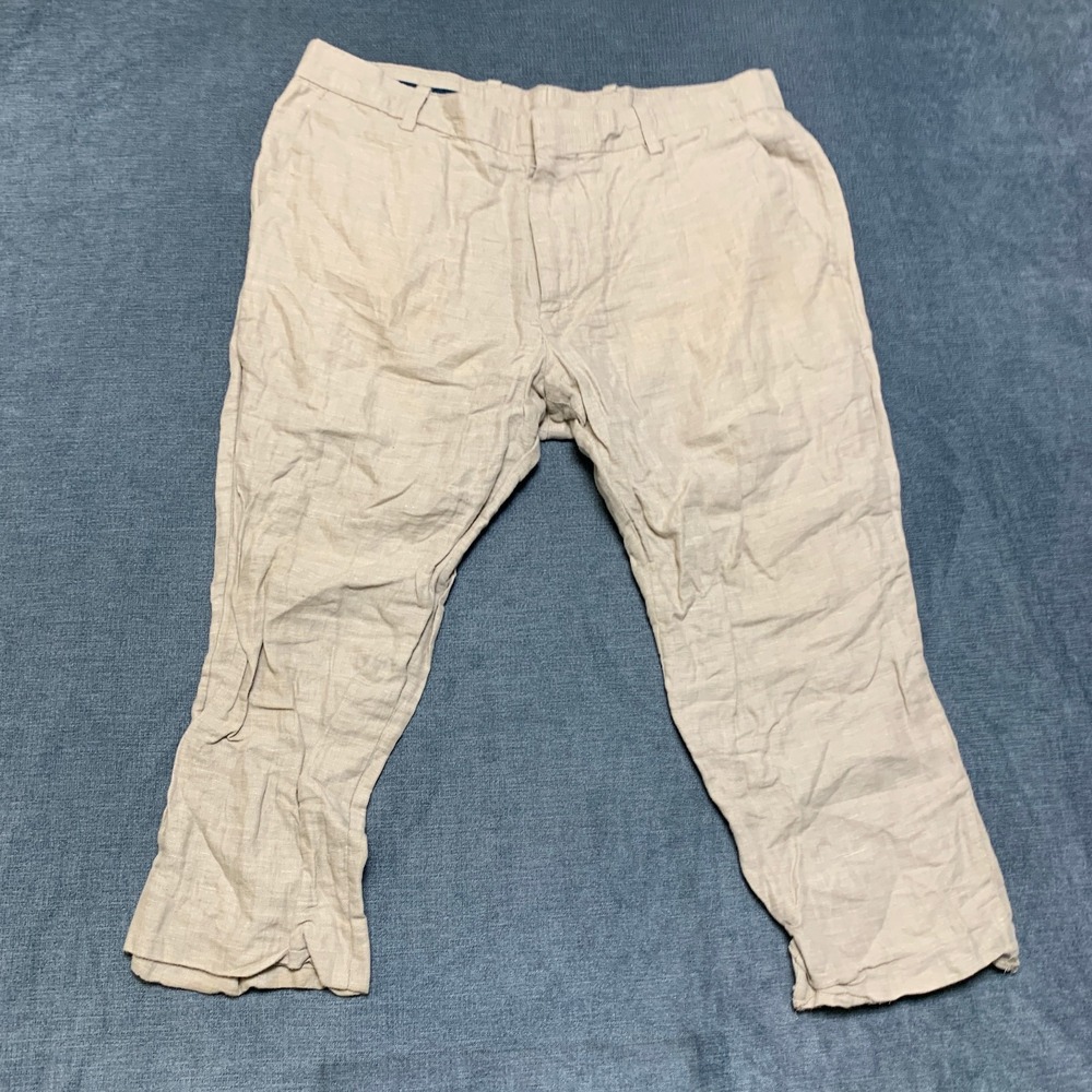 Women's Crop Pants 31x30 Beige Linen Casual Chic Summer Lightweight Beach Attire